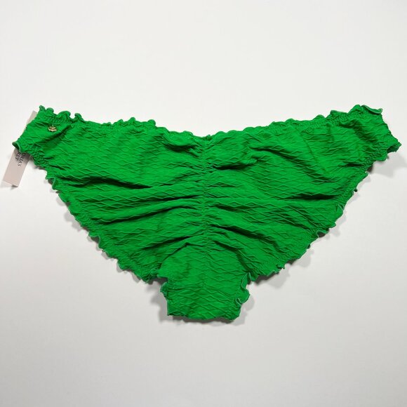 Victoria Secret Large L Bikini Bottom Ruffle Cheeky Ruched Textured Jade Green - Picture 2 of 6